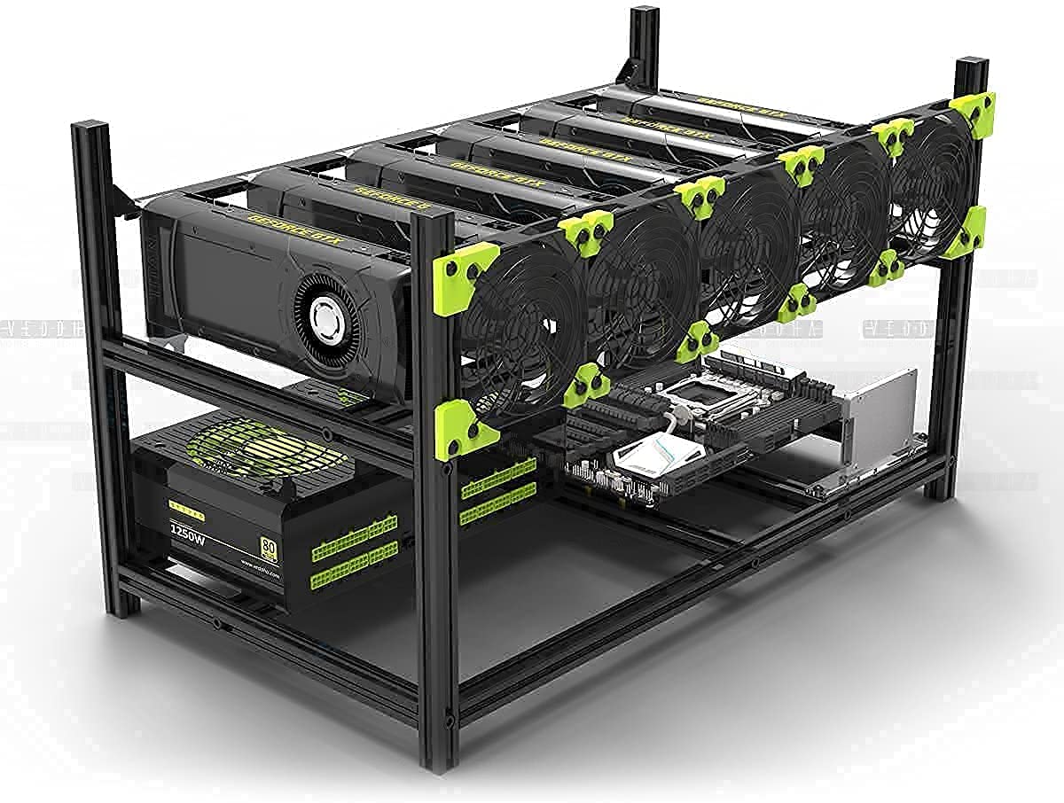 Veddha V3C 6 Gpu Mining Case Aluminum Stackable Mining Rig Open Air Frame Case With Fan Mount   Ethereum(Eth,Etc)/Zcash(Zec)/Monero(Xmr)/Bitcoin(Btc)/Siacoin(Sc)