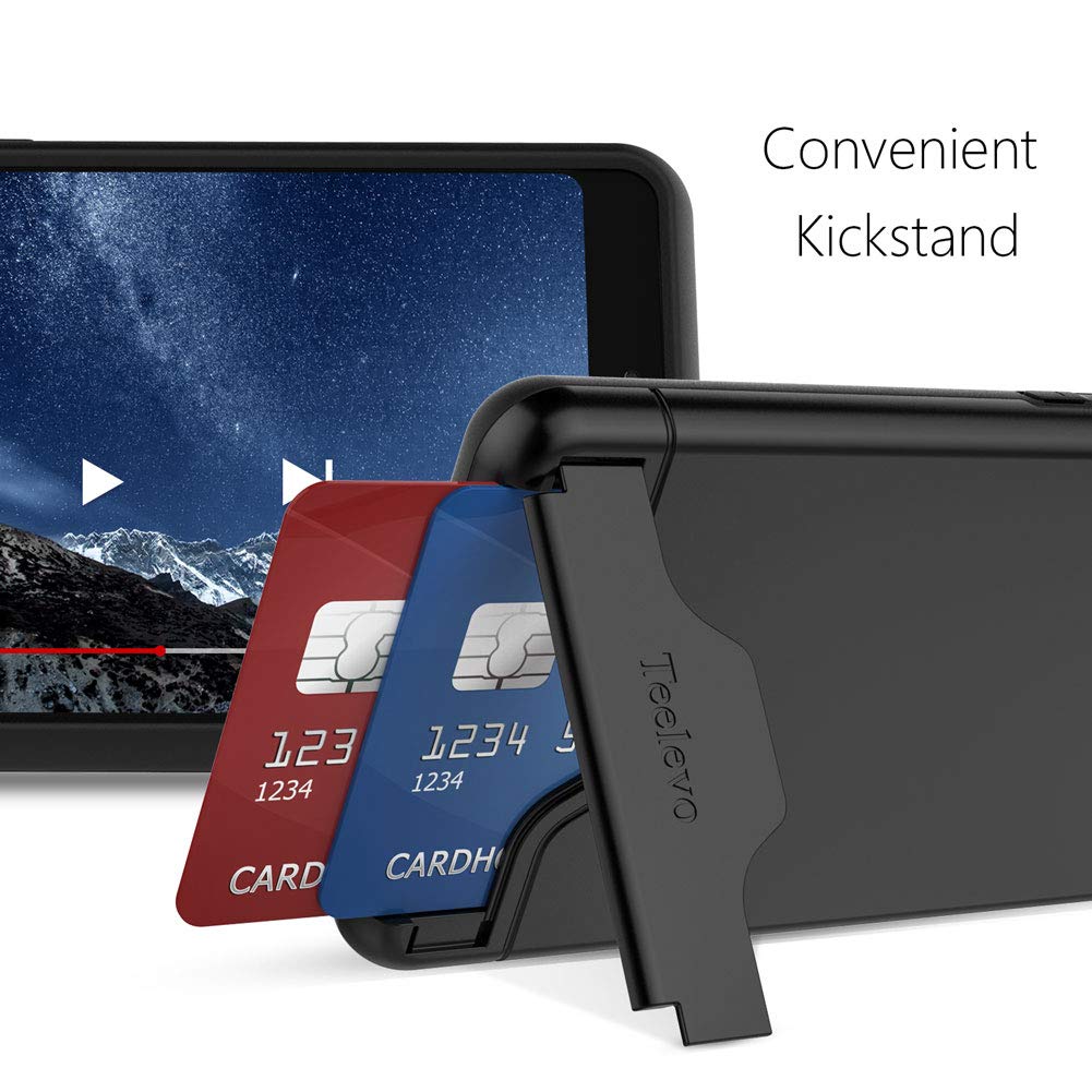 Teelevo Wallet Case For Google Pixel 3, Dual Layer Case With Card Slot Holder And Integrated Kickstand For Google Pixel 3   Blac