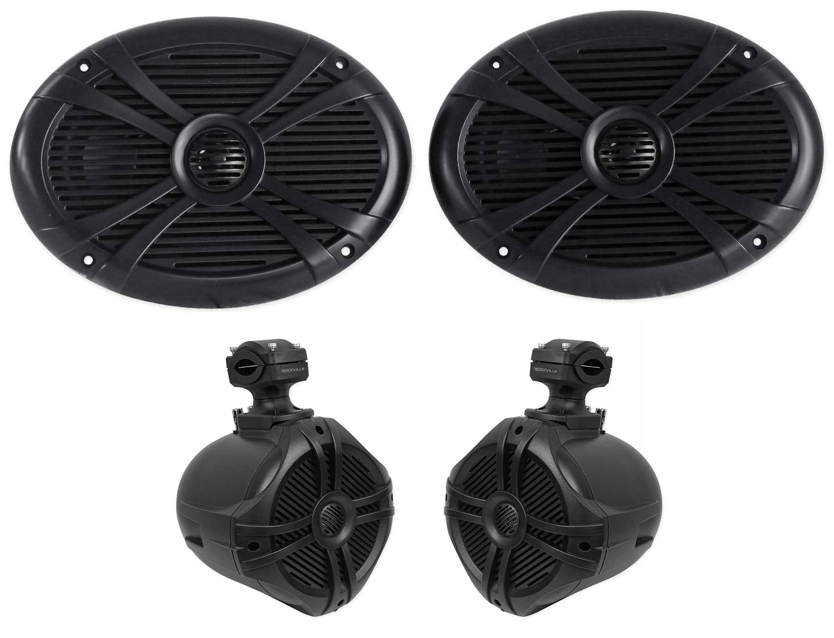 Rockville RMSTS69 Bundle: (1) Pair 6x9 125W RMS / 500W Peak Marine Waterproof Speakers, (1) Pair RWB70B 6.5 150W RMS / 250W Peak