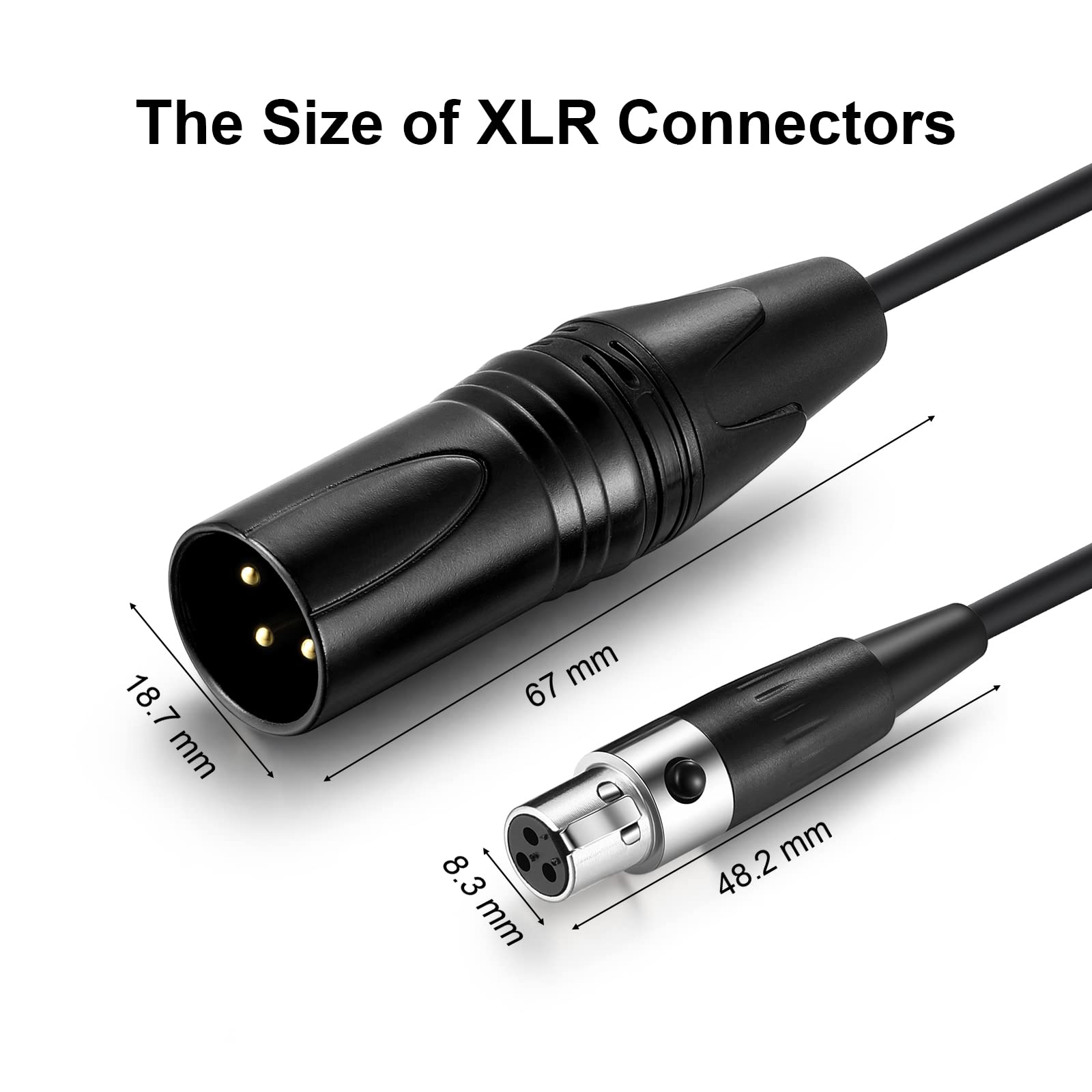 Ebxya Mini Xlr Female To Xlr Male Cable 2 Pack, 3 Pin Mini Xlr Patch Cable Adapter For Bmpcc 4K Camera Video Assist 4K Sharp 8K,