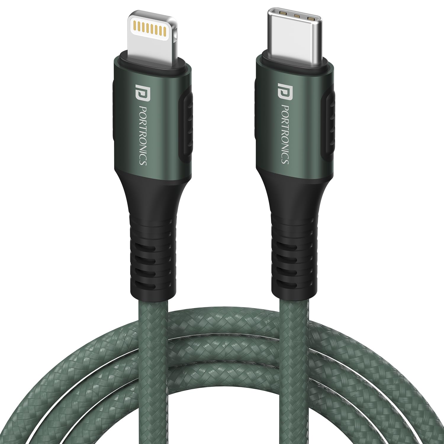 Portronics Konnect CL 20W POR1067 TypeC to 8 Pin USB 1.2M Cable With Power Delivery & 3A Quick Charge Support, Nylon Braided F