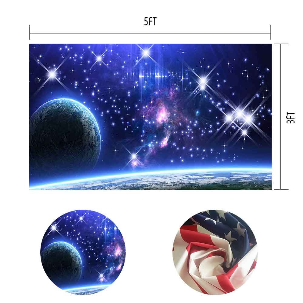 Mtmety 5X3Ft Galaxy Backdrop Stars Sky Background Dark Blue Halo Glitters Stars Purple The Earth Props Photo Studio Lxme054