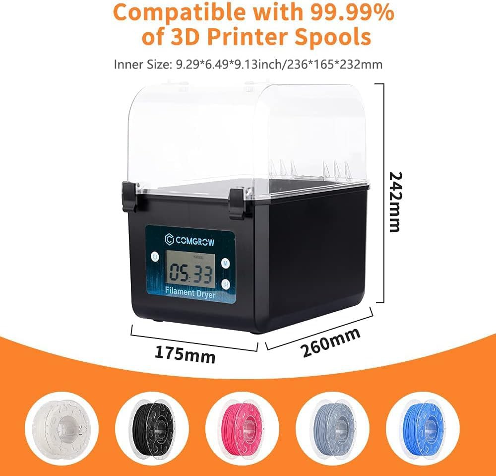 Comgrow Filament Dryer, Upgraded Filament Dry Box, Large Capacity 3D Filament Dehydrator For 2Kg Filament, Compatible With 1.75M