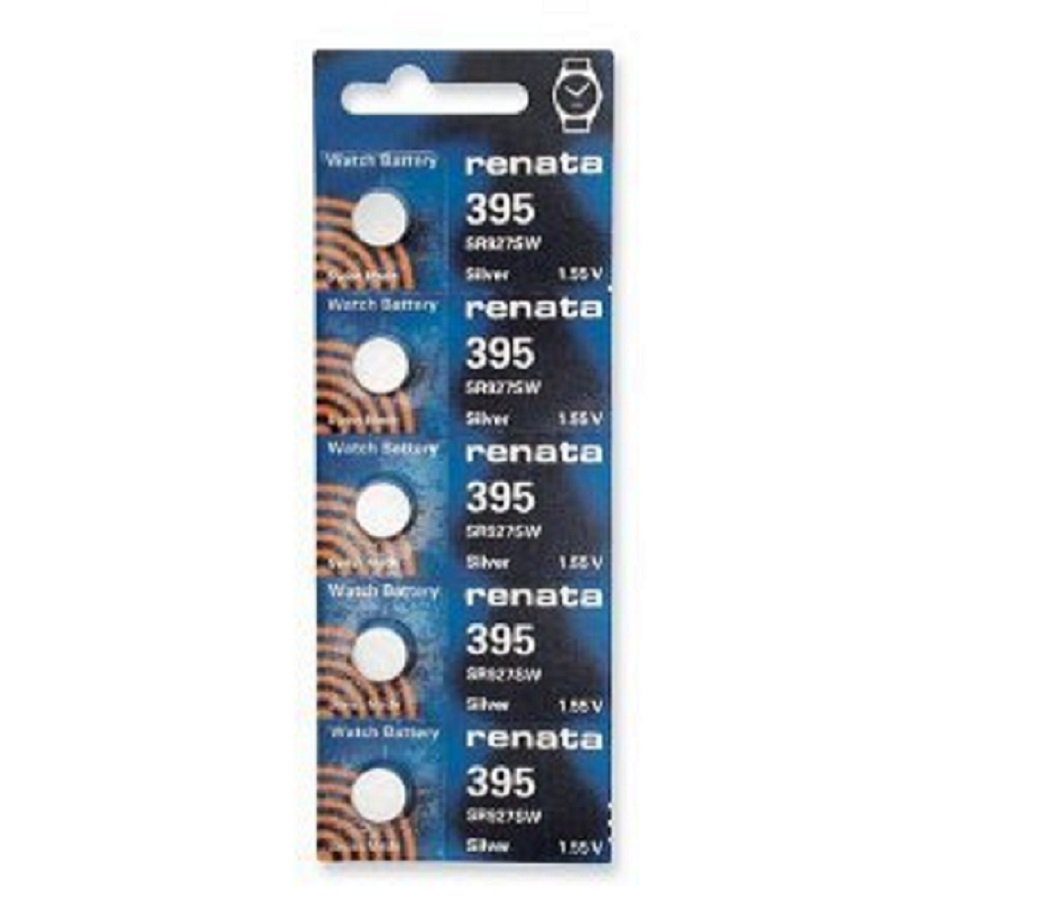 Renata Watch Battery Swiss Made 395 Or Sr927Sw Or Ag7 1.5V (5 Batteries, Sr927Sw)