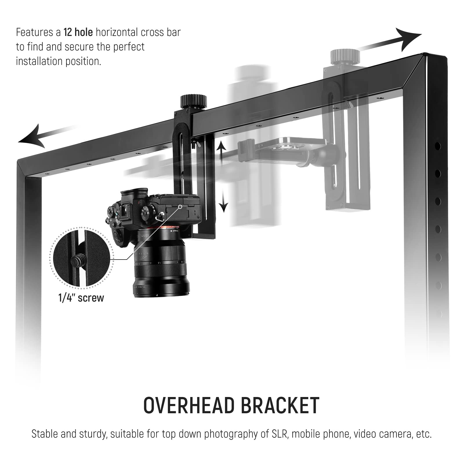 Neewer Overhead Camera Mount Rig For Top Down Shots, Heavy Duty Steel Tabletop Mount Stand Multi Device Platform For Flat Lay Ph