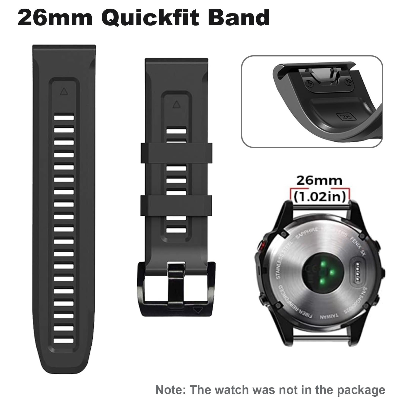 Threeeggs 26Mm Quickfit Watch Band For Garmin Fenix 7X 6X 5X, Silicone Bands Strap For Fenix 8 51Mm, Fenix 3/3 Sapphire, Descent