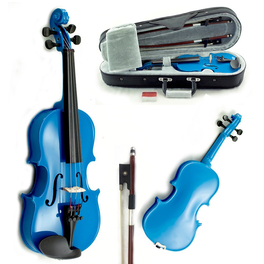 Sky Wood 1/10 Size Kid Violin With High Quality Lightweight Case, Brazilwood Bow And Sky Blue Color