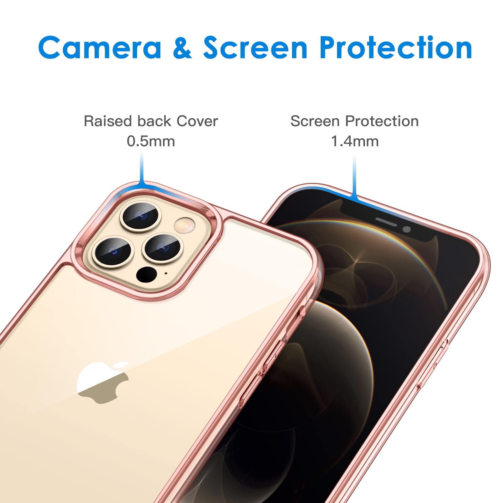 Jetech Case For Iphone 12 Pro Max 6.7 Inch, Non Yellowing Shockproof Phone Bumper Cover, Anti Scratch Clear Back (Rose Gold)