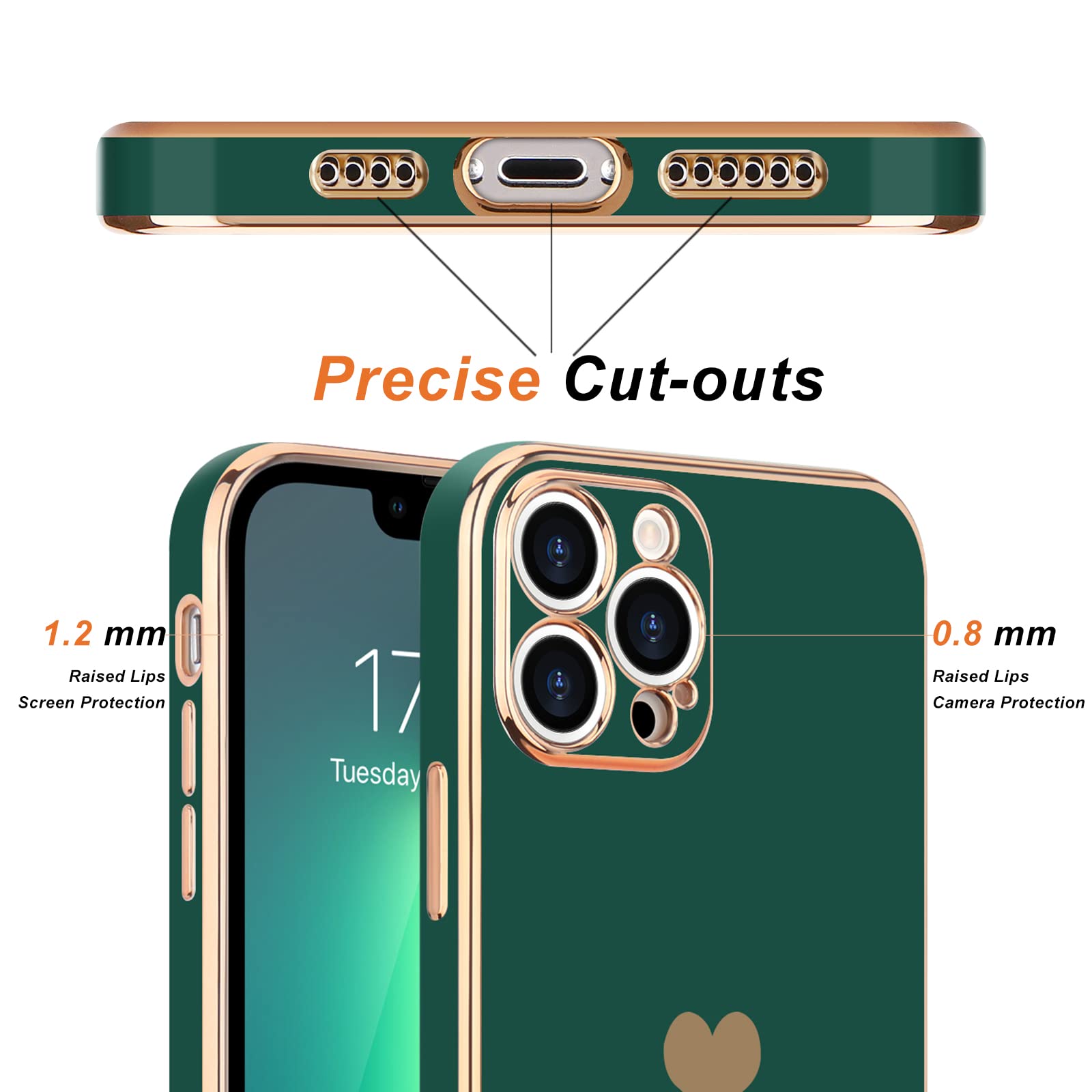 Teageo For Iphone 13 Pro Max Case For Women Girl Cute Love Heart Luxury Plating Soft Back Bling Cover Raised Camera Protection B
