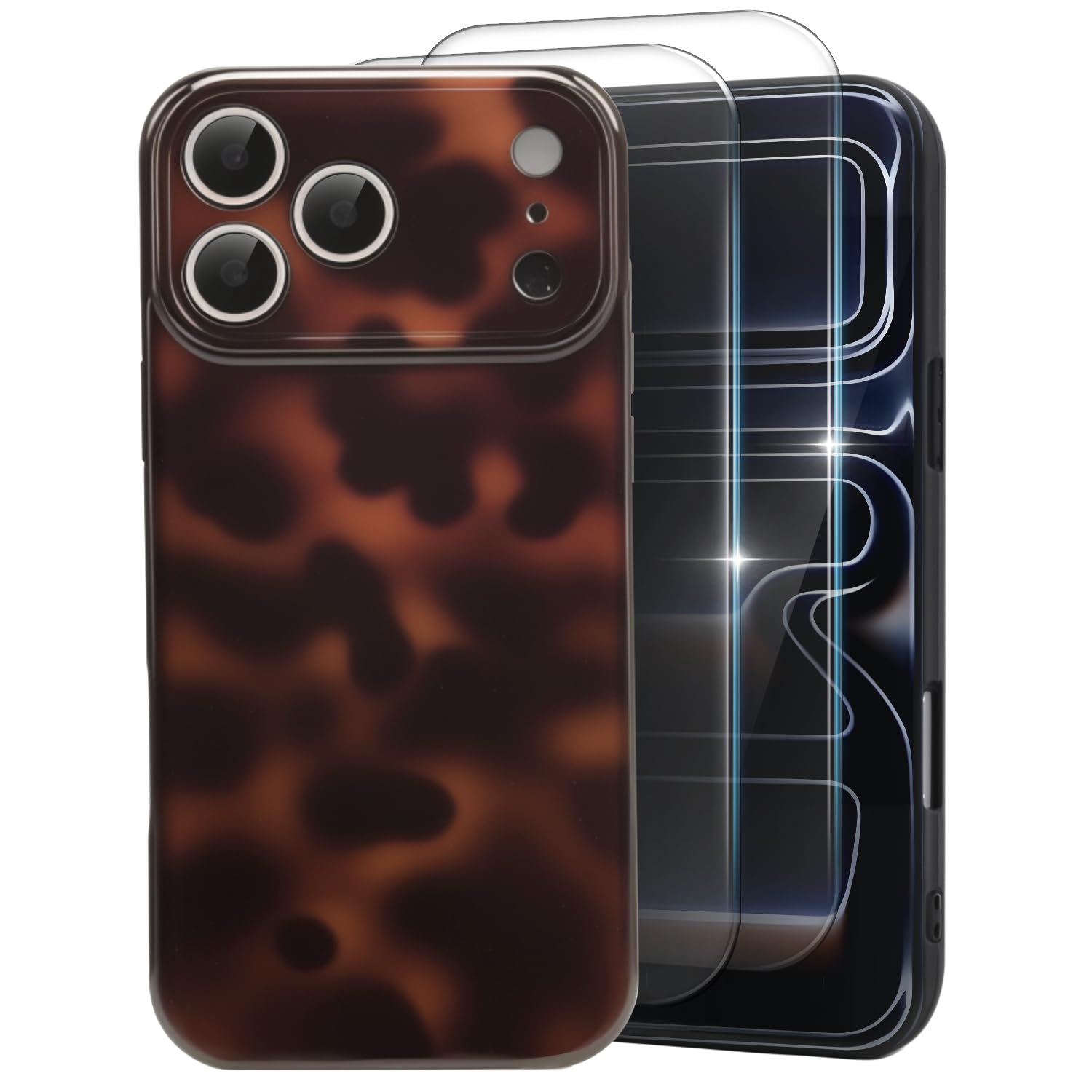 MYY Cute Phone Case for iPhone 17 Pro Max Case, [with 2X Screen Protector] Tortoise Shell Pattern Leopard Full Camera Protective
