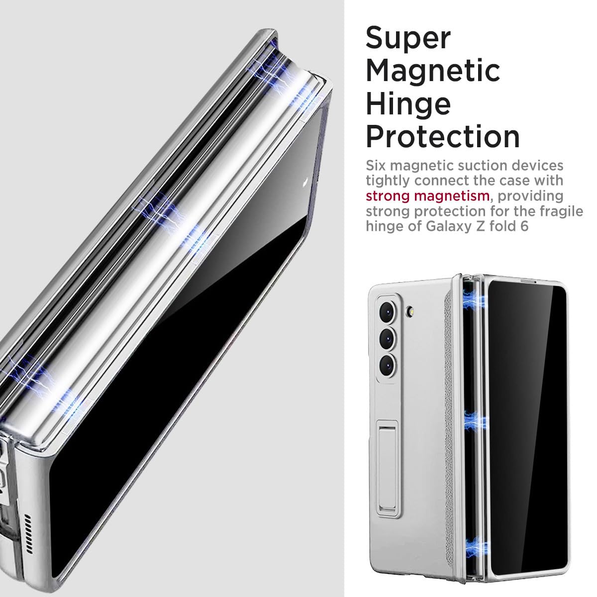 Miimall For Z Fold 6 Case With Privacy Screen Protector, [Military Grade Drop Protection] Built In Adjustable Kickstand & Magnet