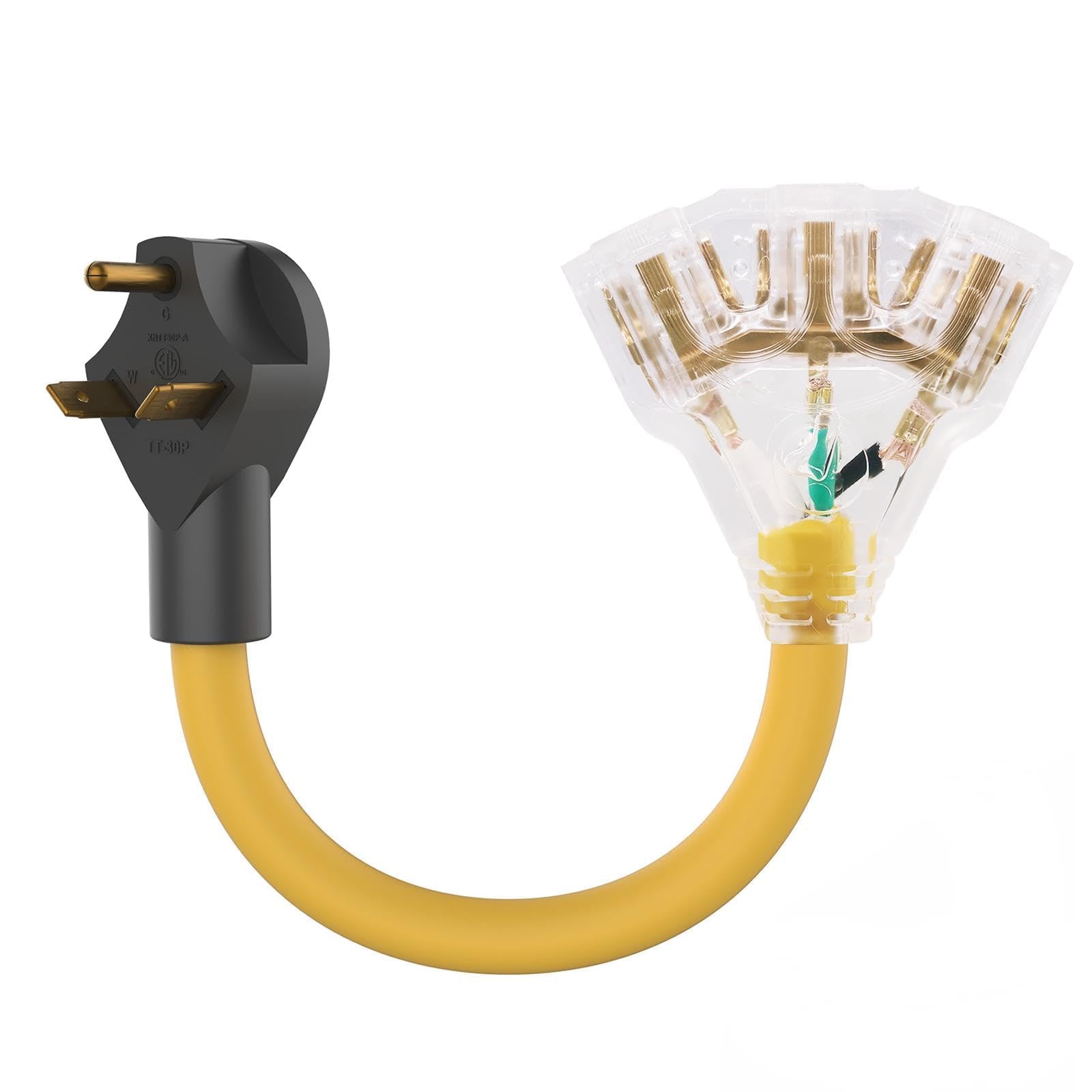 30 Amp To 20 Amp Adapter 110 Rv Distribution Nema Tt 30P Male To 3X 5 20R Household Outlet Female 30Amp Plug Splitter To 15Amp 5