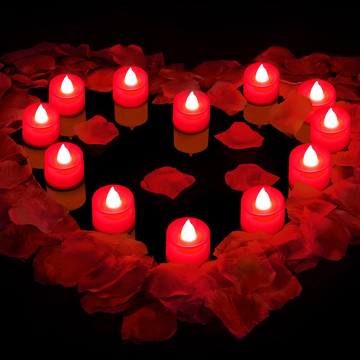 600 Pieces Artificial Rose Petals With 12 Pieces Led Tea Lights Candle Romantic Candle For Romantic Night Valentine? Day Anniver