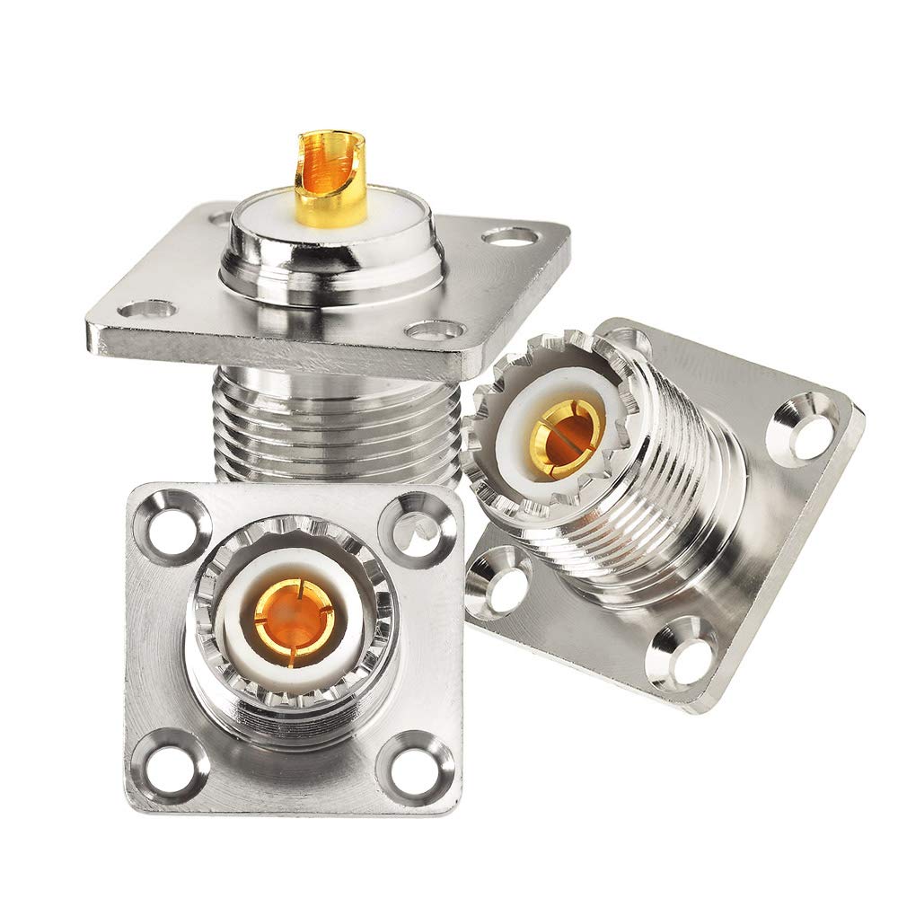 wlaniot SO-239 Chassis Mount Connector - UHF Female 4 Holes Panel, Flange Solder Cup, Bulkhead, 3pcs