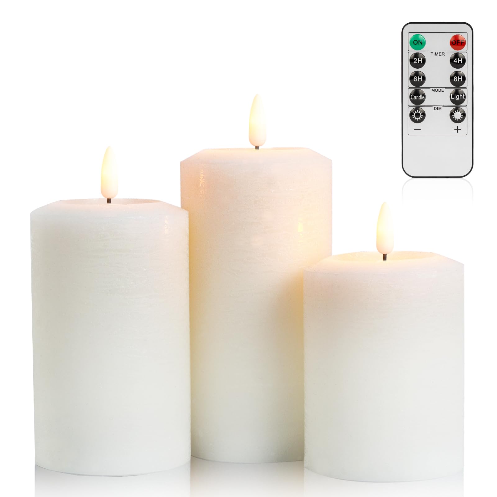 Angelloong Battery Powered Candles With Remote, Real Wax Electric Flameless Candle With Timer, Flickering Led Pillar Candles For
