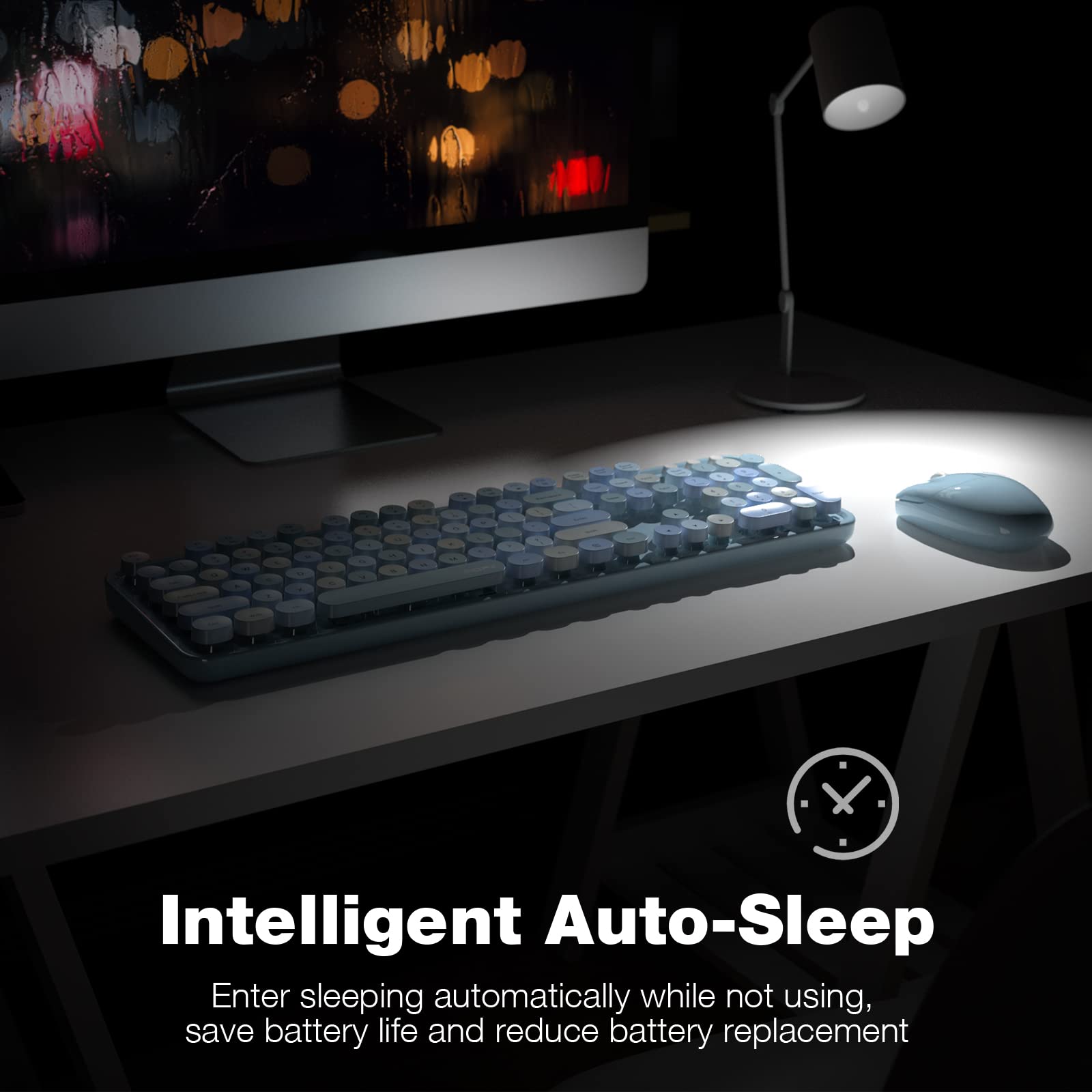 Knowsqt Wireless Keyboard And Mouse Combo, Blue 104 Keys Full Sized 2.4 Ghz Round Keycap Colorful Keyboards, Usb Receiver Plug A