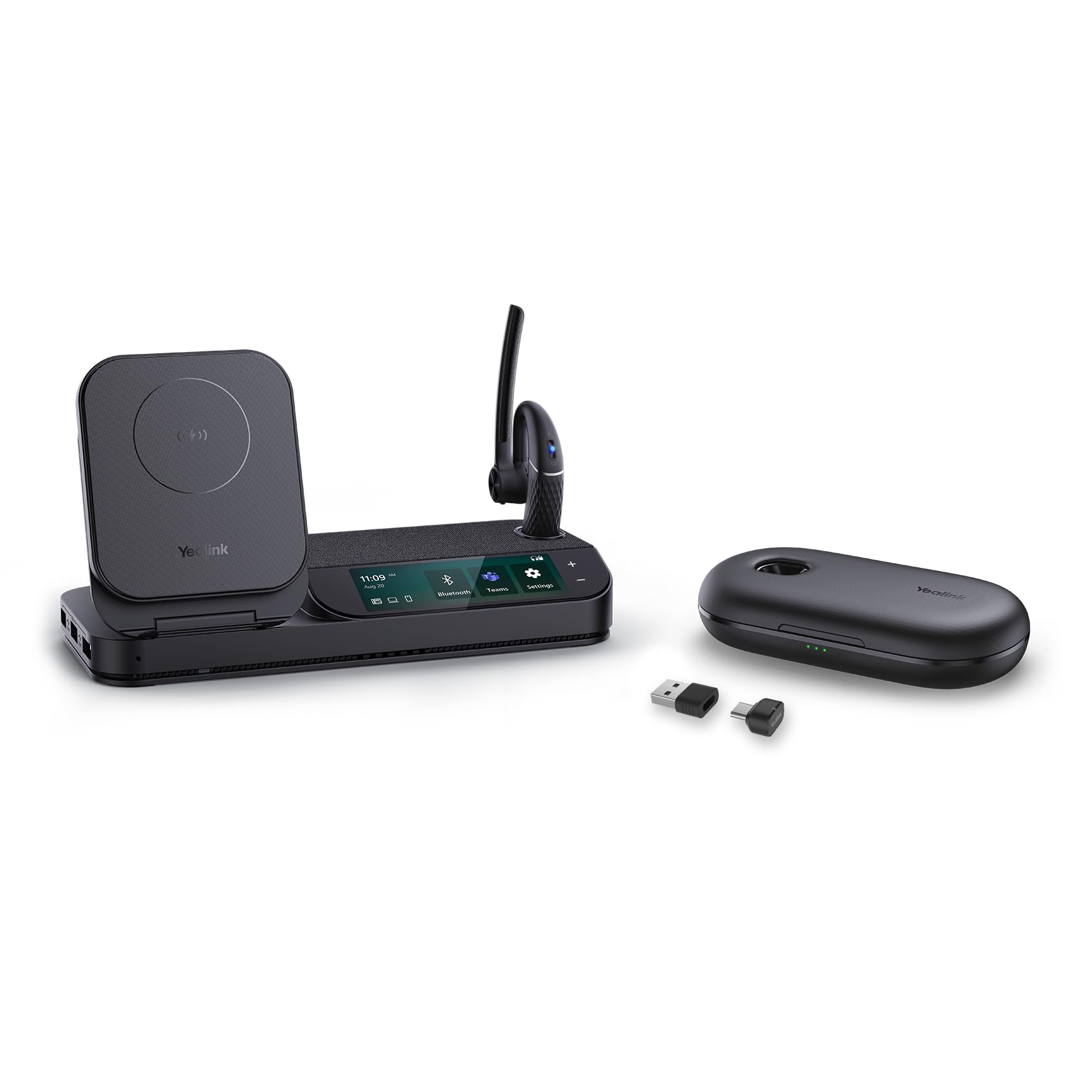 Yealink Bluetooth Headset Workstation, Office Wireless Headset with Mic, Speakerphone, Wireless Charging Pad, Charging Case, USB