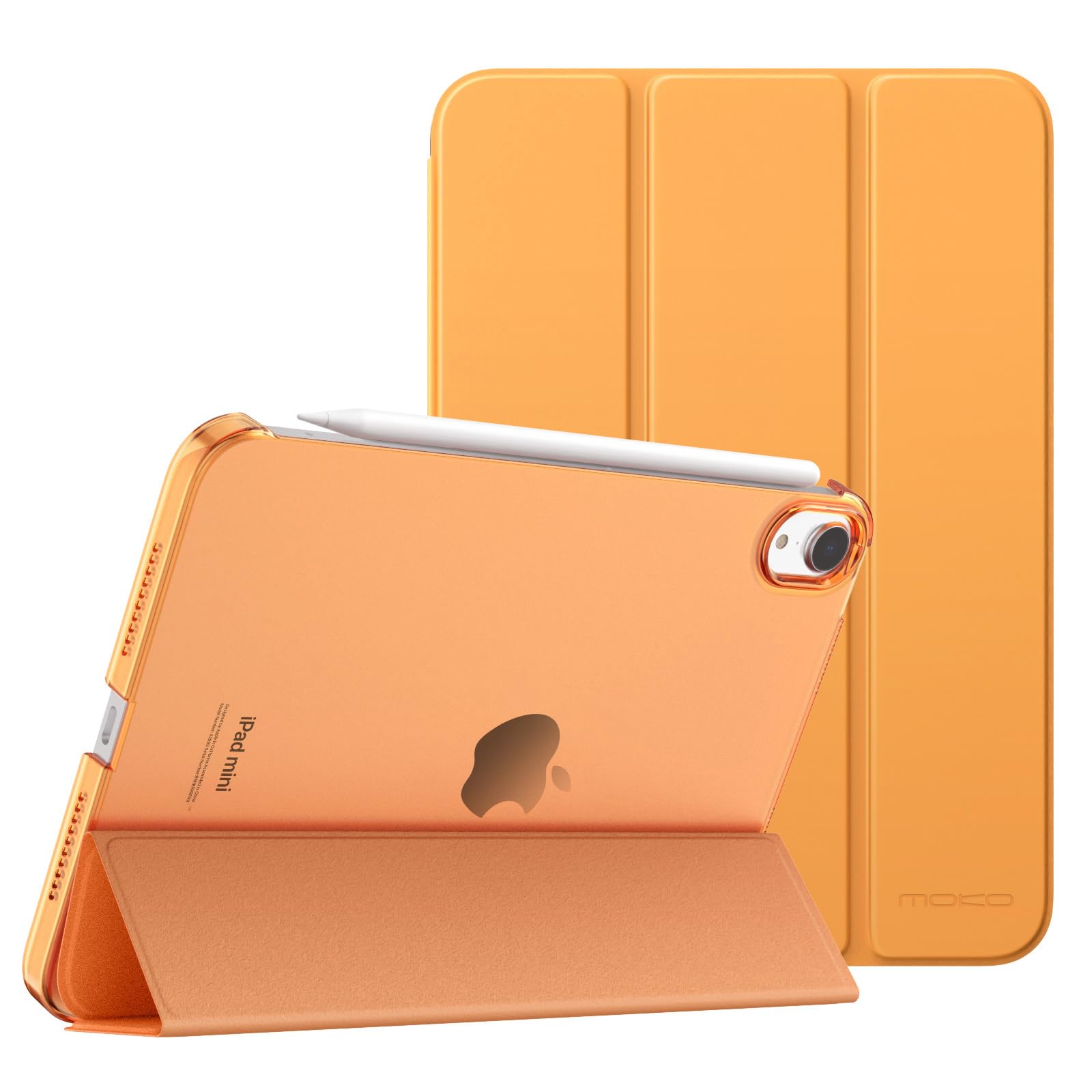 MoKo for iPad Mini 7 (A17 Pro) Case 2024,iPad Mini 6 Case 2021,8.3 inch iPad Mini 7th/6th Generation Case,Slim Lightweight Hard Back Shell Stand Cover for iPad Mini 2024 with Touch ID, Papaya
