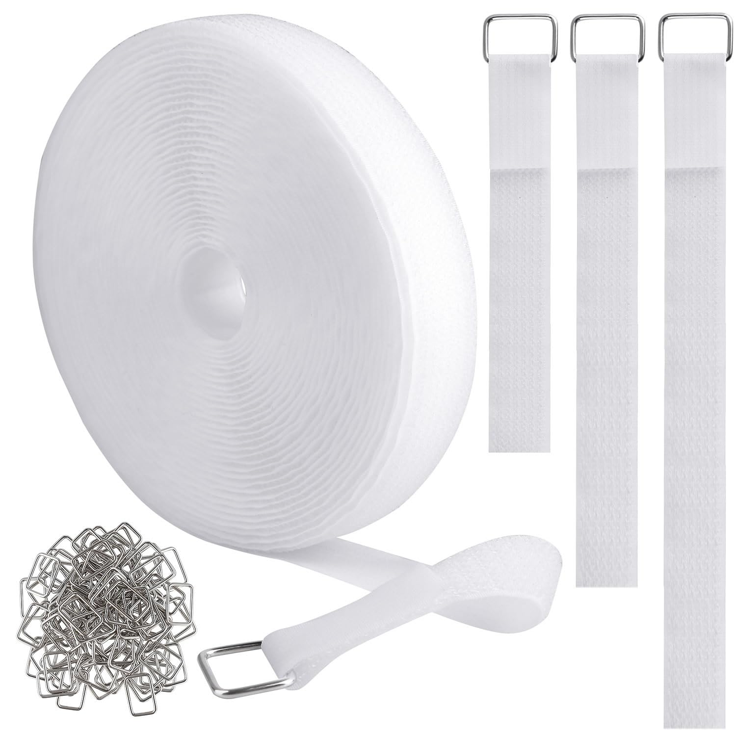 Ymcrlux 1''X32Ft Hook And Loop Straps With 50 Metal Buckles, Adjustable Fastening Cable Straps, Cut To Length Cinch Strap, Reusa