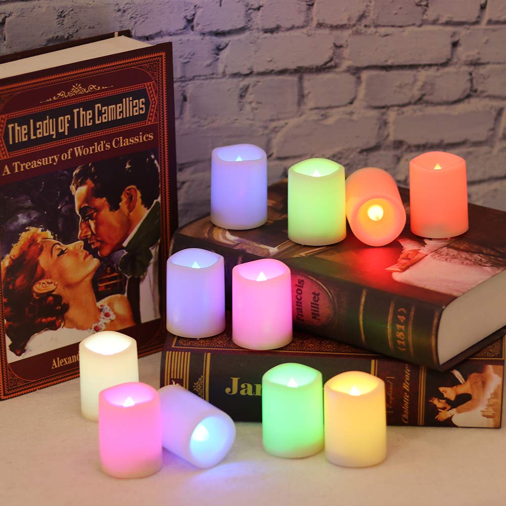 Dromance Color Changing Flameless Votive Candles With Remote And Timer, Battery Operated White Led Flickering Votive Pillar Cand