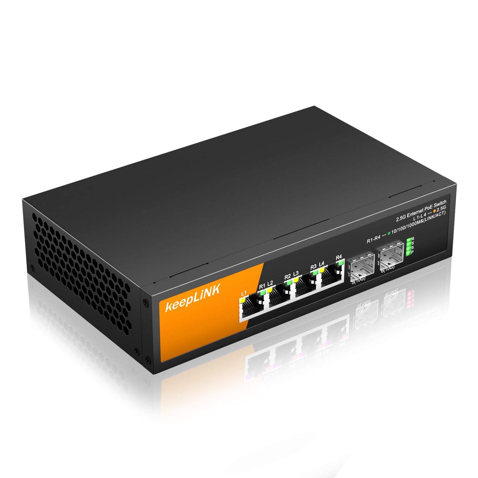 Keeplink 6 Port 2.5G Poe Switch Unmanaged, 4 X 2.5G Base T Poe Ports @72W, 2 X 10G Sfp, Ieee802.3Af/At, Metal Housing Fanless De