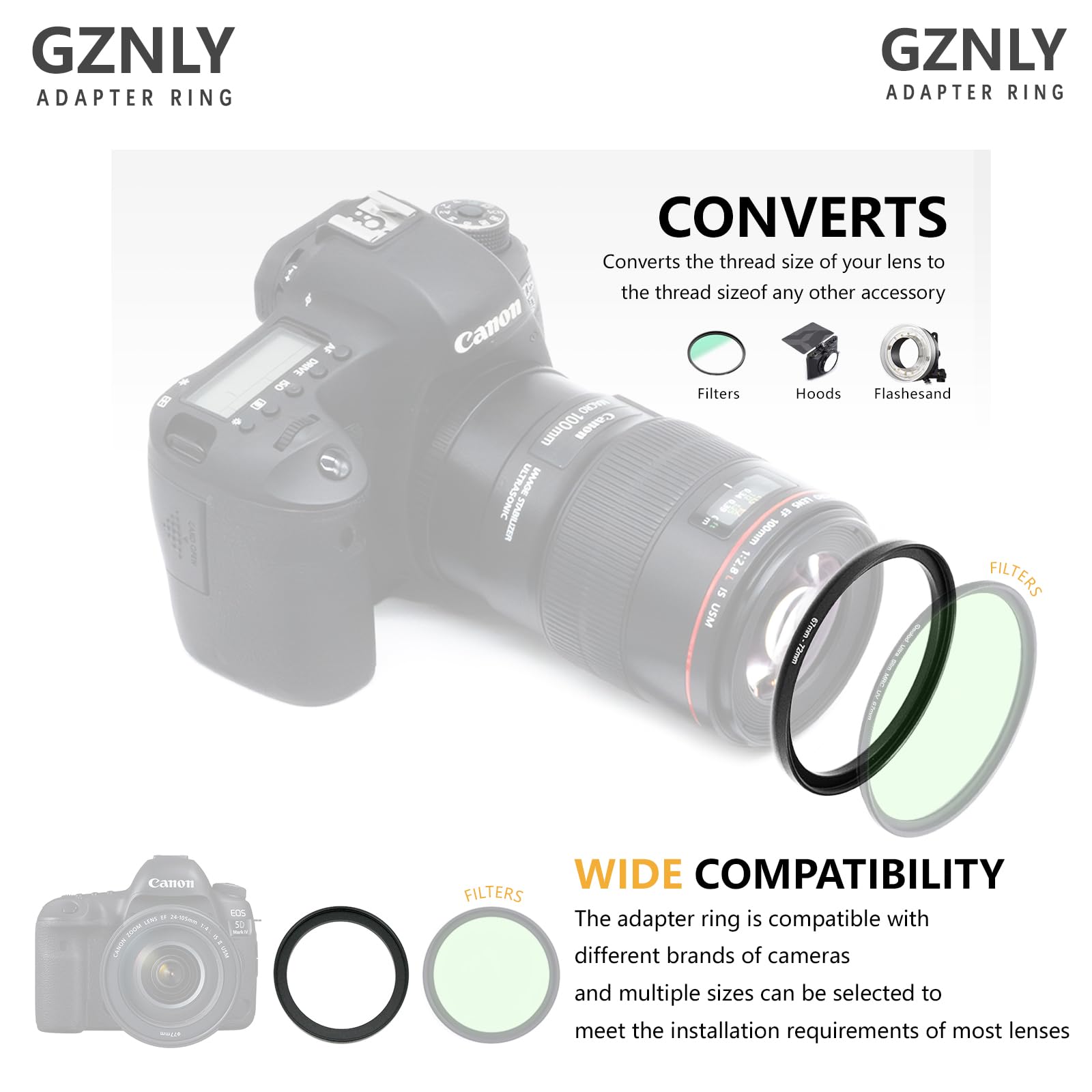 GZNLY 95mm to 86mm Step Up Ring Lens Filter Adapter NLY001 Black Metal