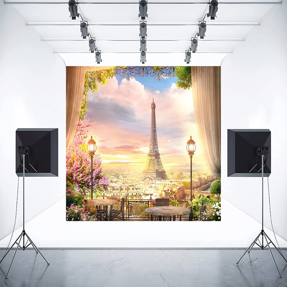 Yieldeer Paris Eiffel Tower Photography Backdrop 6X6Ft Polyester Bride Shower Wedding Garden City Landscape Aerial Balcony Backg