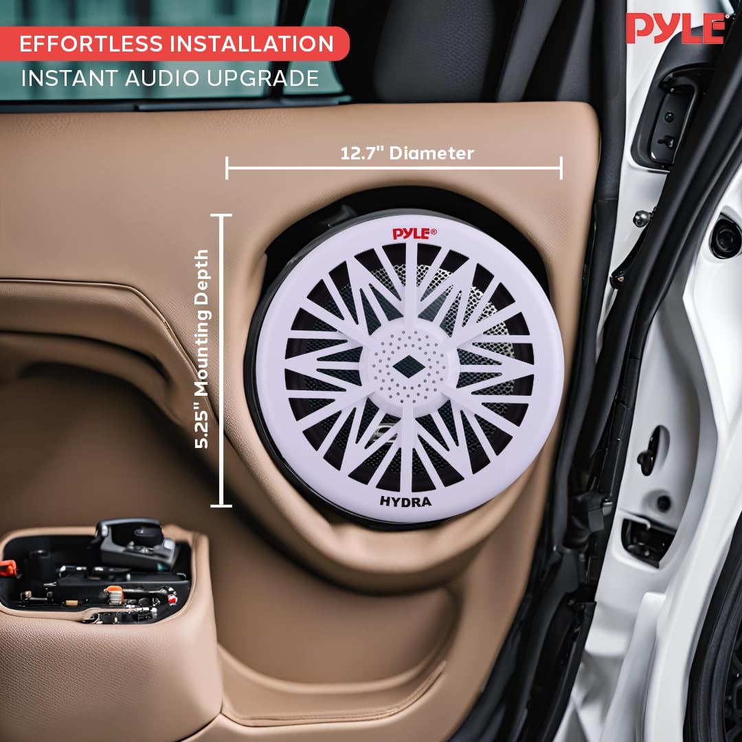 Pyle Single Outdoor Marine Audio Subwoofer   600 Watt 12 Inch White Waterproof Bass Loud Speaker For Marine Stereo Sound System,