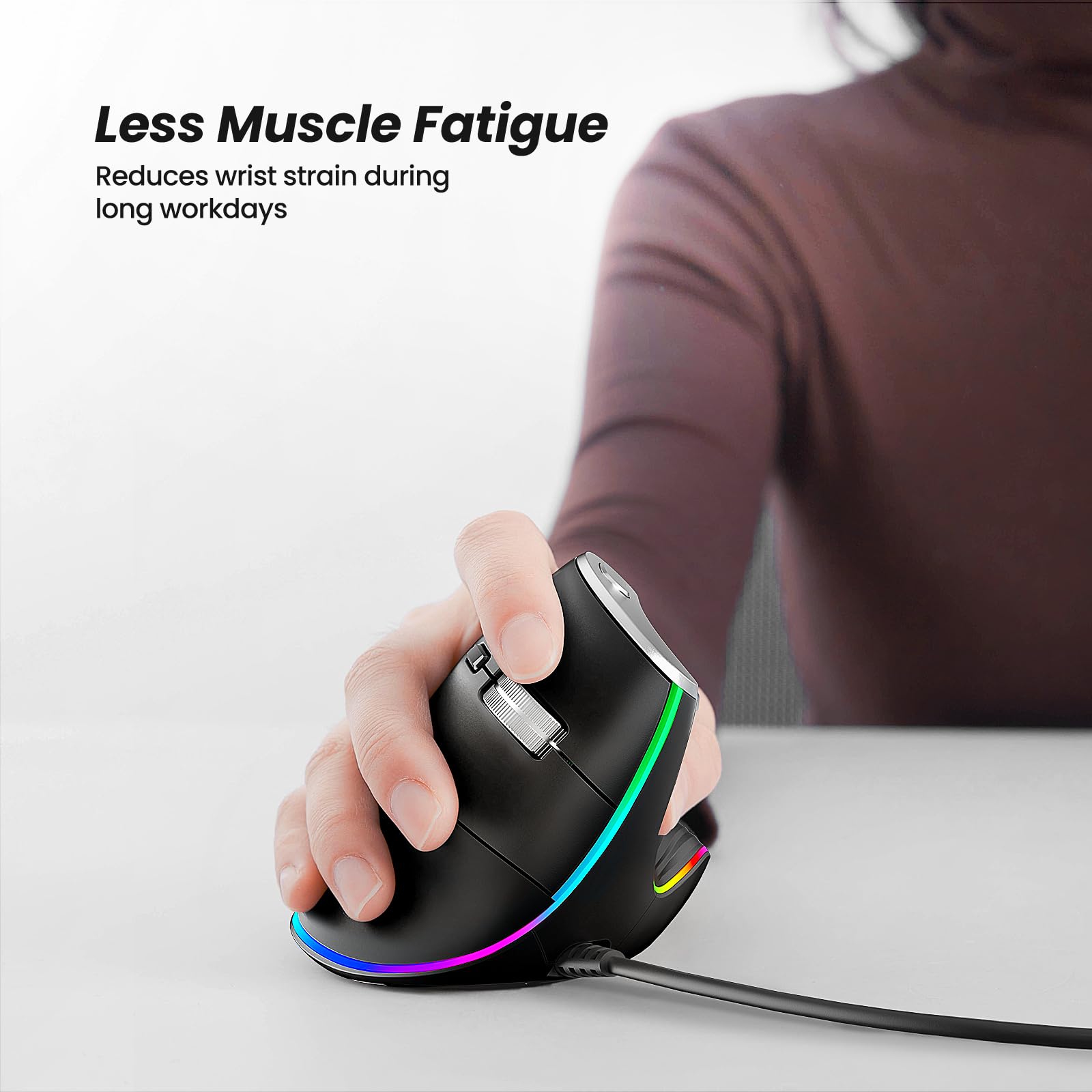 Nulea M504 Wired Vertical Mouse, Usb Optical Ergonomic Mouse Wired With 4 Adjustable Dpi, 11 Rgb Backlight Modes, Compatible For