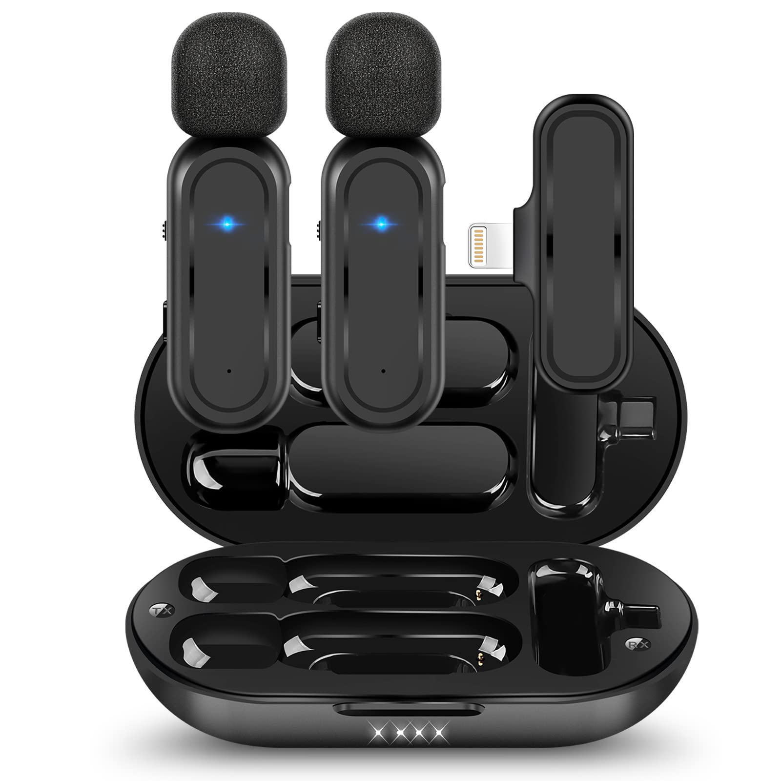 Ecomxia 2 Pack Wireless Lavalier Microphone For Iphone Ipad With Charging Case 7H Clip On Lapel Microphone Wireless For Video Re