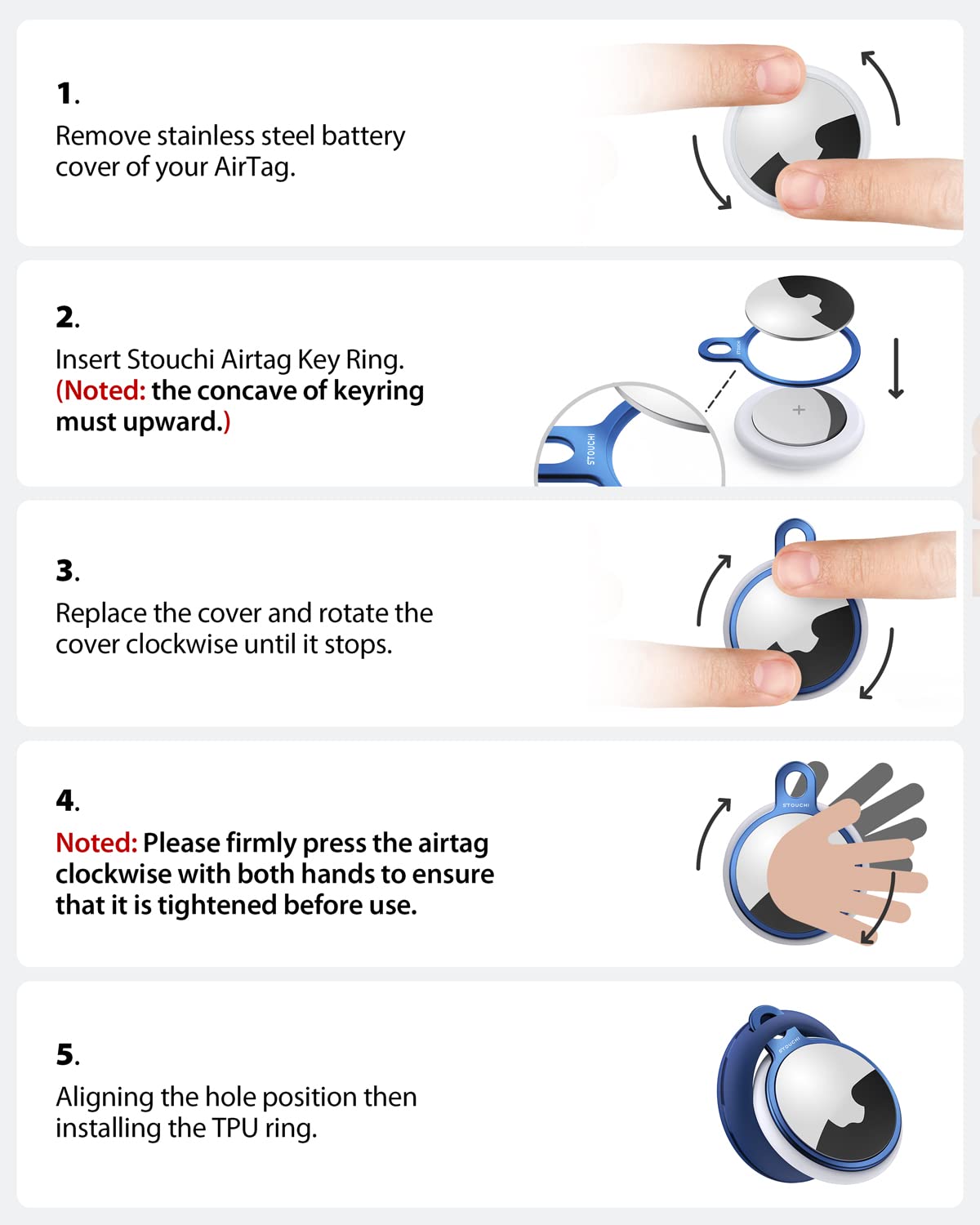 Stouchi 4 Packs Airtag Holder Key Ring With Soft Tpu Case, Stainless Steel Invisible Slim Keychain Compatible With Airtag 2021 F