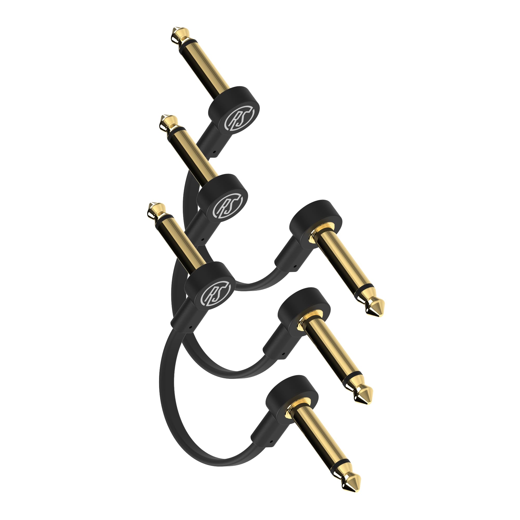 Rock Stock Guitar Flat Patch Cables   2 Inch C Shape Effect Pedal Cables   Black With Durable Gold Plated Connectors, Maximize P