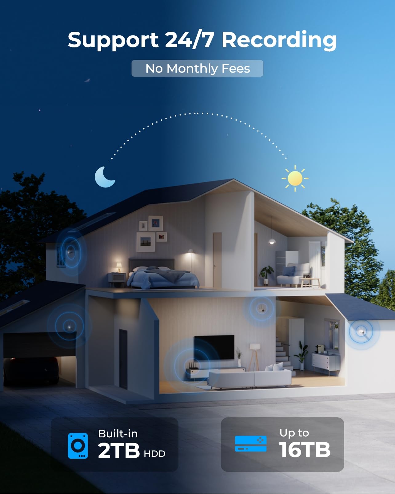 Reolink 4K Security Camera System, 4Pcs Outdoor 4K/8Mp Plug In Wifi 6 Cameras, Full Metal Material, Color Night Vision, Person/Vehicle/Animal Detection, 16Ch Wifi Nvr With 2Tb Hdd, Rlk12 800Wb4