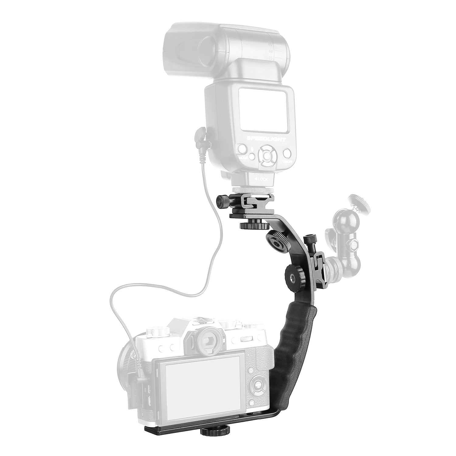 Chromlives Camera L Bracket Mount Video Grip L-Bracket With Dual Flash Cold Shoe Mount 1/4 Tripod Screw, Heavy Duty Padded Han