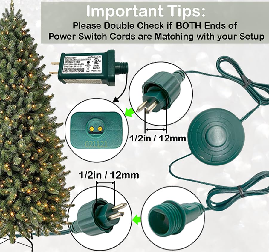 8 Lights Mode Power Cord Foot Switch 1/2Inch Plug Raintight For Christmas Tree Lights Compatible Replacement For Ts 8W29V, Ts 13