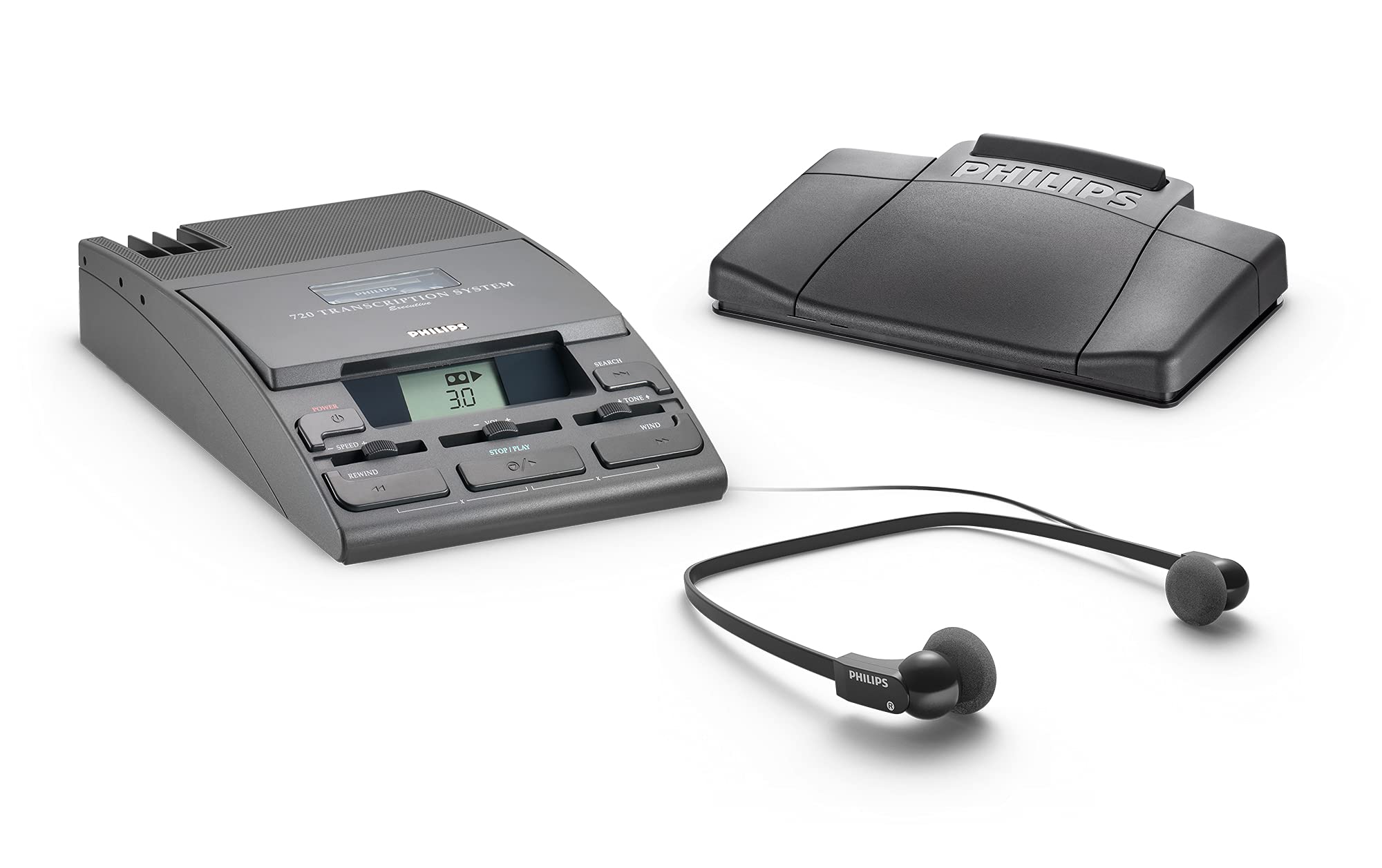 Philips Lfh072052 720 T Desktop Analog Mini Cassette Transcriber Dictation System With Foot Control