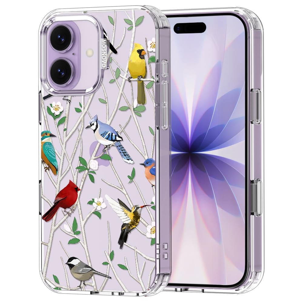 MOSNOVO for iPhone 17 Case | Military Grade 6.6ft Drop Tested | Camera Control | Clear with Wild Bird Design