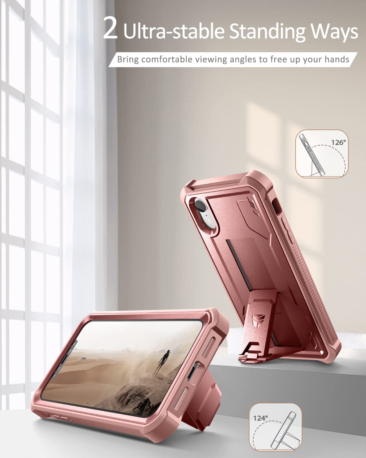 Dexnor For Iphone Xr Case, [Built In Screen Protector And Kickstand] Heavy Duty Military Grade Protection Shockproof Protective