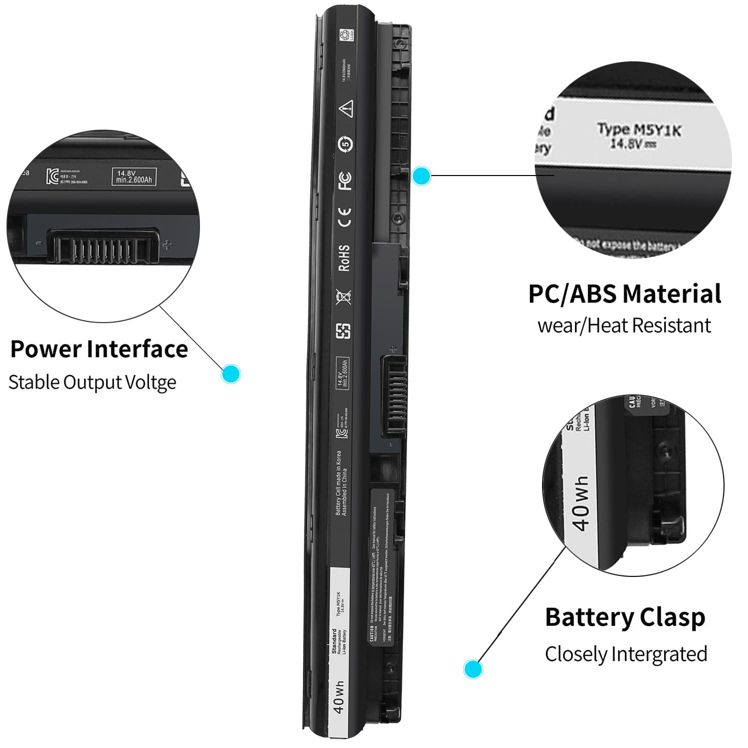 40Wh M5Y1K 14.8V Battery For Dell Inspiron 14 15 17 5000 3000 Series 5559 5558 5555 5566 5551 5552 5758 3567 3565 3558 3559 3551