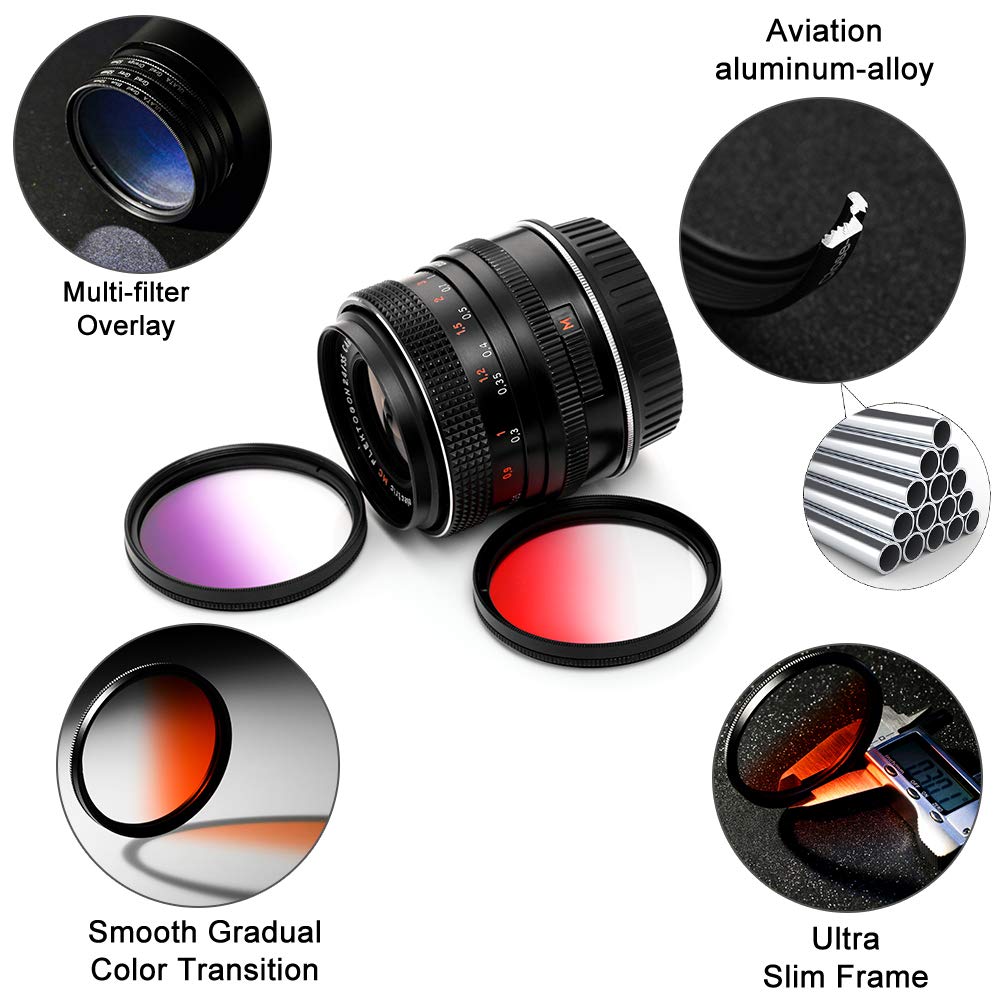 49Mm Graduated Color Filters Kit 9 Pieces Gradual Colour Lens Filter Kit Set Accessory For Canon Nikon Sony Pentax Olympus Fuji