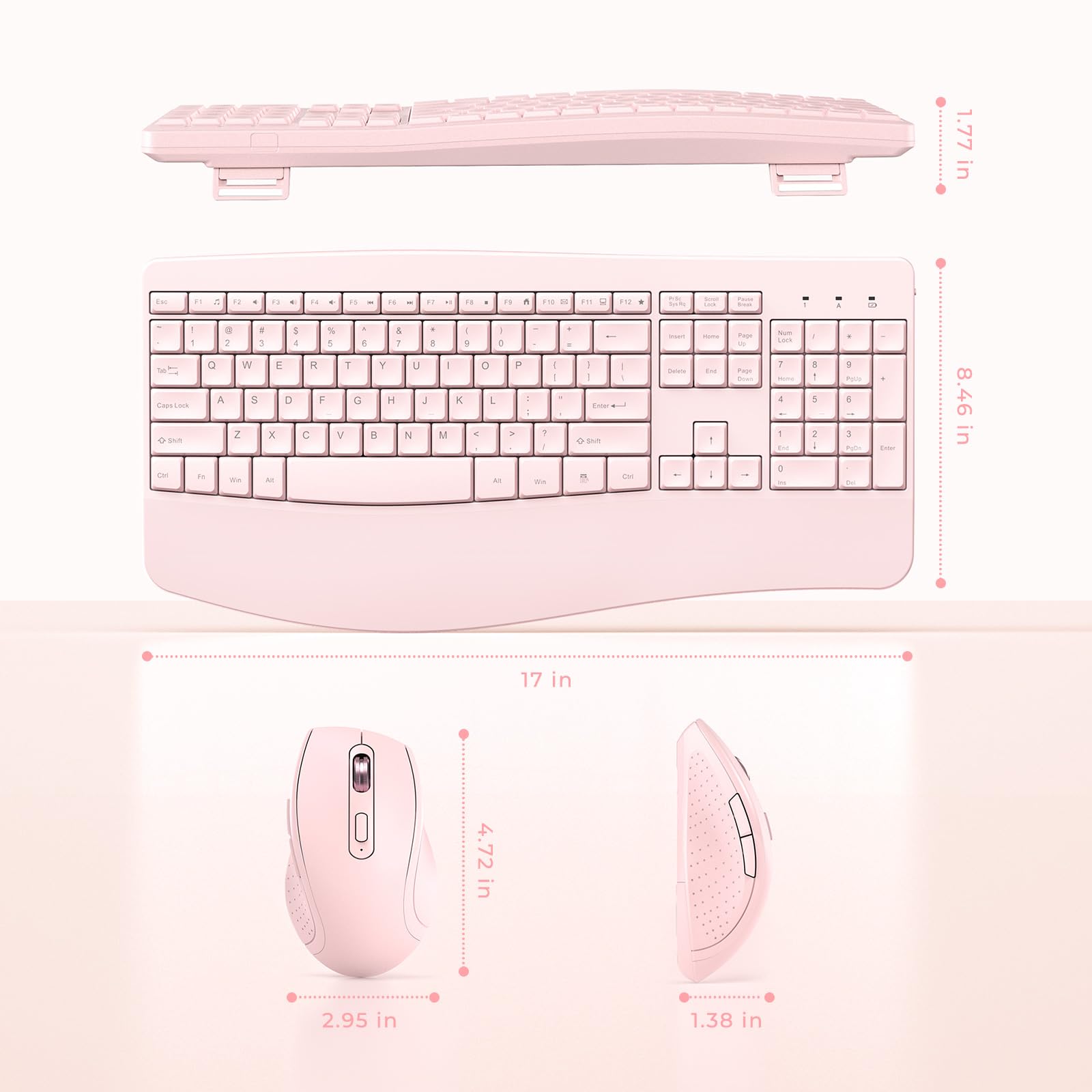 Wireless Keyboard And Mouse   Ergonomic Keyboard And Mouse Combo Full Size Keyboard Cordless With Palm Wrist Rest Ergonomic Mous