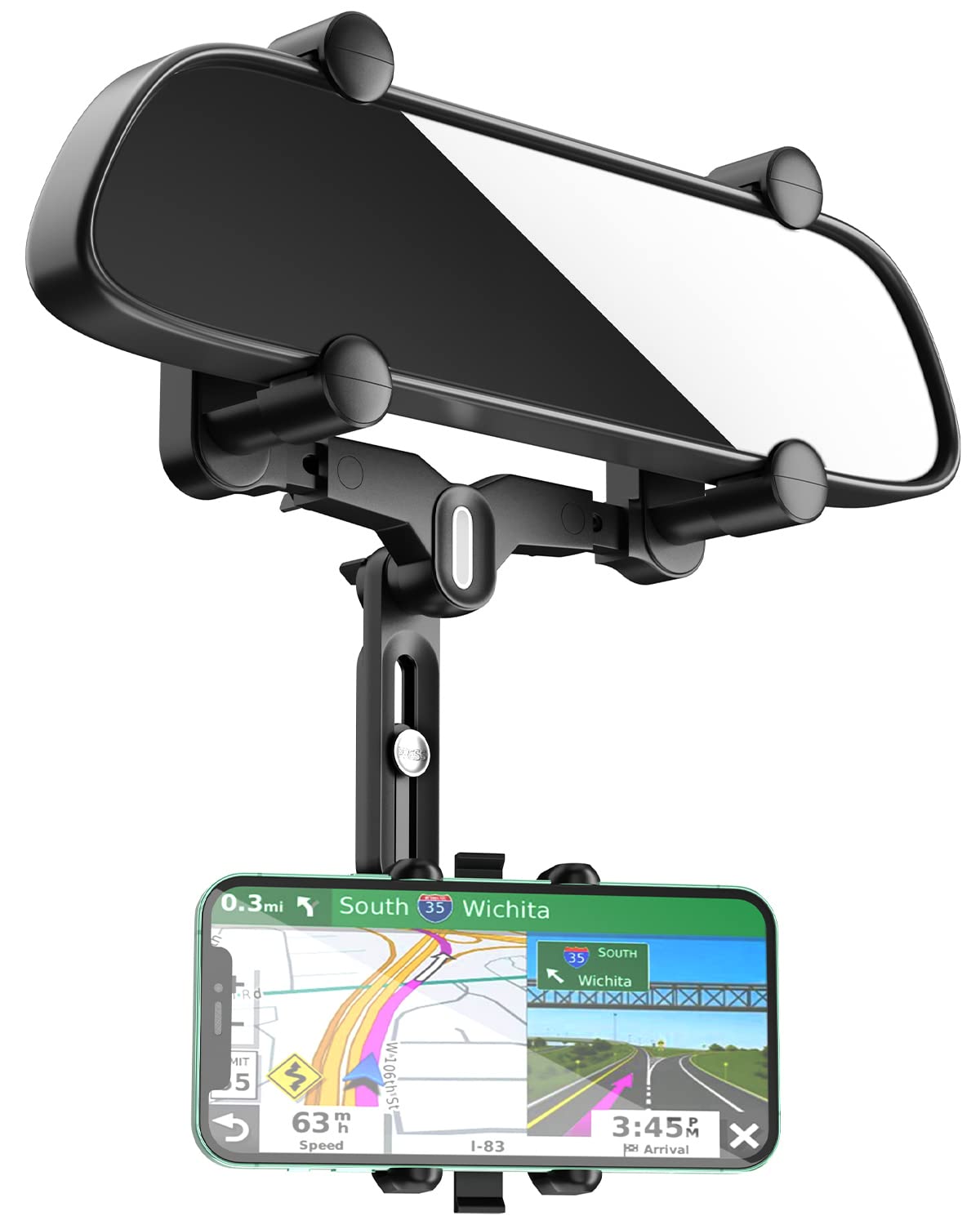 Jocosa Rear View Mirror Phone Holder, 360 Rotatable And Retractable Universal Mount, Cell Car Phone Mount Fit For Iphone Samsung