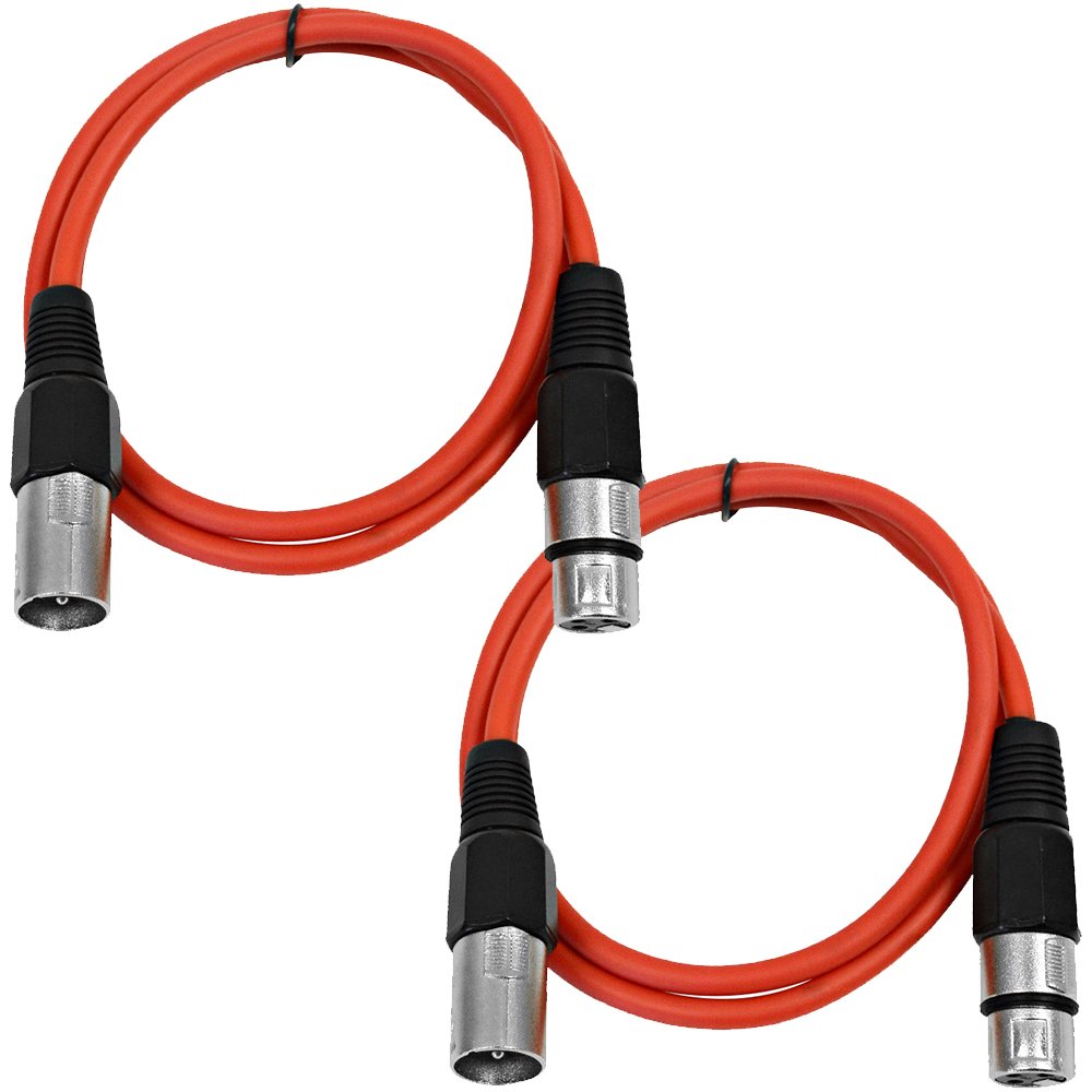 Seismic Audio - Saxlx-2-2 Pack Of 2' Xlr Male To Xlr Female Patch Cables - Balanced - 2 Foot Patch Cord - Red And Red