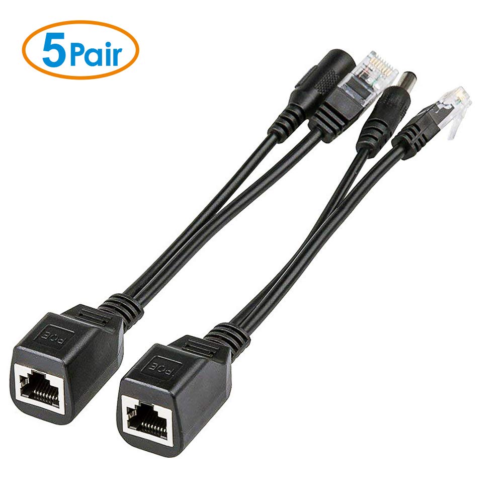 Icreatin Passive Poe Injector And Poe Splitter Cable Kit With 2.1X 5.5Mm Dc Barrel Jack (5 Pack)