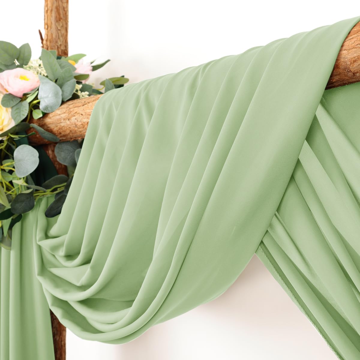 Linxtar 2 Panels Sage Wedding Arch Drapery 6 Yards Long And 30'' Wide Sheer Chiffon Wedding Arch Draping Fabric For Party Backdr