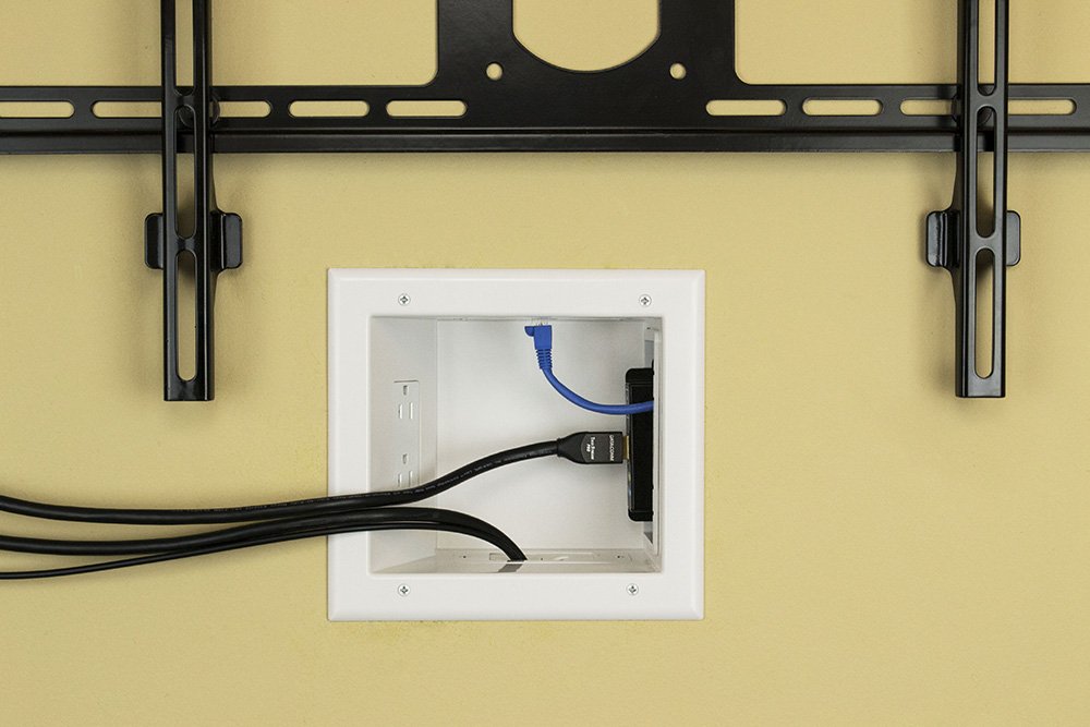 Data Comm Electronics 45 0061 Wh Recessed Av/Hdmi Cable With Expandable Media Box And Duplex Surge Receptacle, White