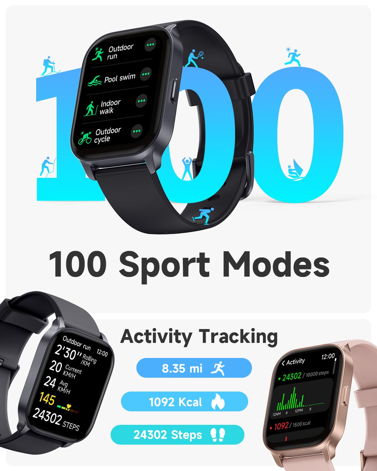 Toobur Smart Watch For Men Women, Smartwatch Compatible Android And Ios Phone, Answer/Make Calls, Fitness Tracker Watch, Heart R