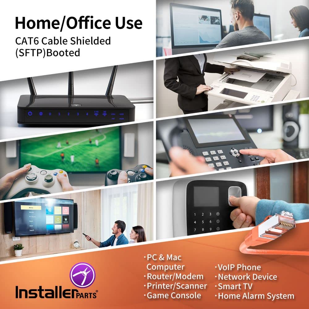 Installerparts (5 Pack Ethernet Cable Cat6 Cable Shielded (Sstp/Sftp) Booted 0.5 Ft   Orange   Professional Series   10Gigabit/S