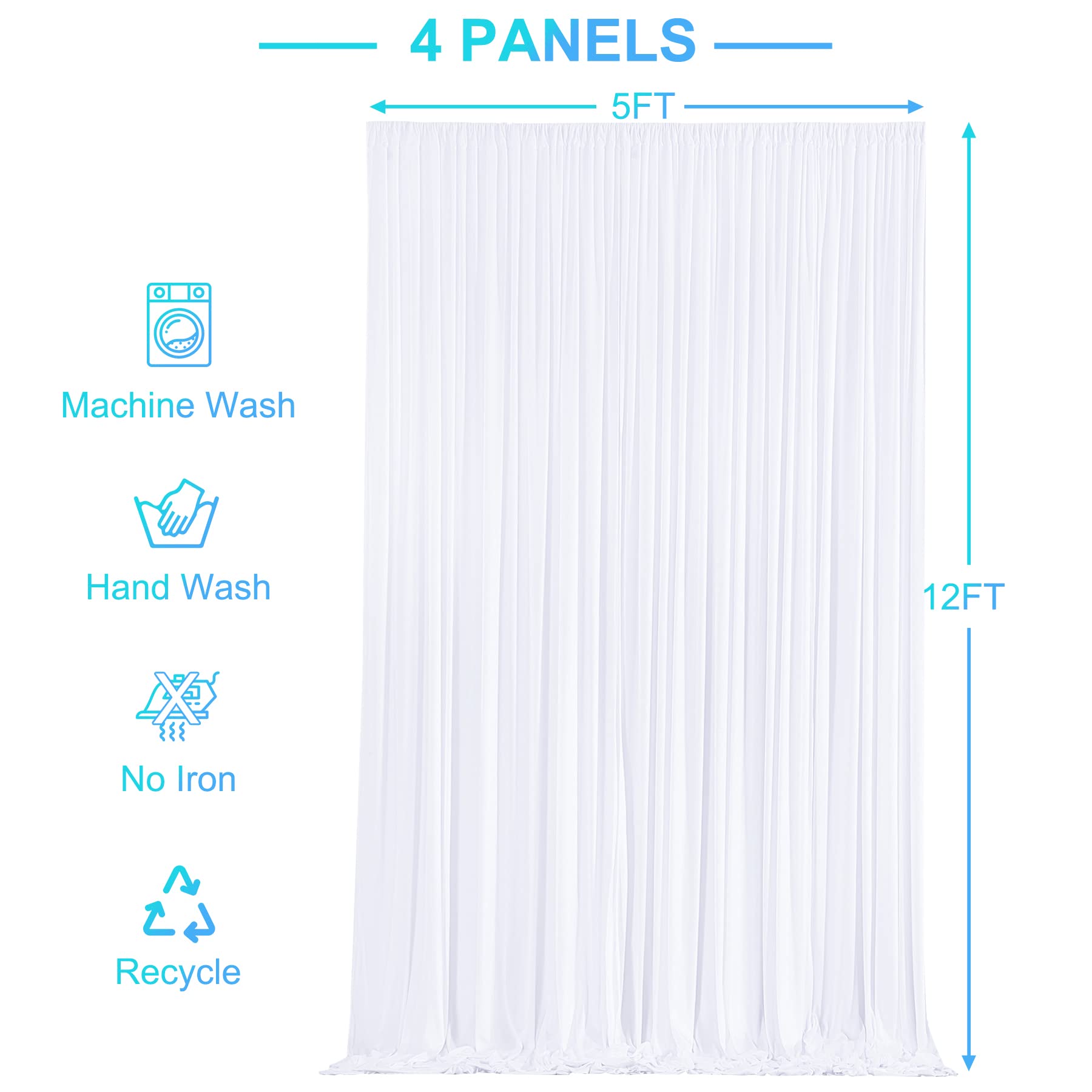 20Ft X 12Ft White Backdrop Curtains Panels For Party Wrinkle Free Fabric Backdrop Drapes Decorations Cloth For Wedding Baby Show