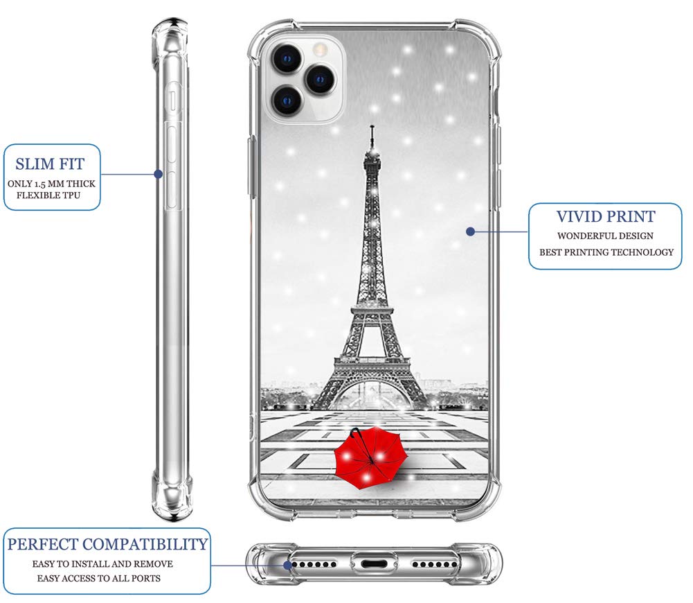 Iwone Case For Iphone 12 Pro Max Eiffel Tower Cute Rubber Durable Protective Skin Cover Patterned Compatible For Iphone 12 Pro M